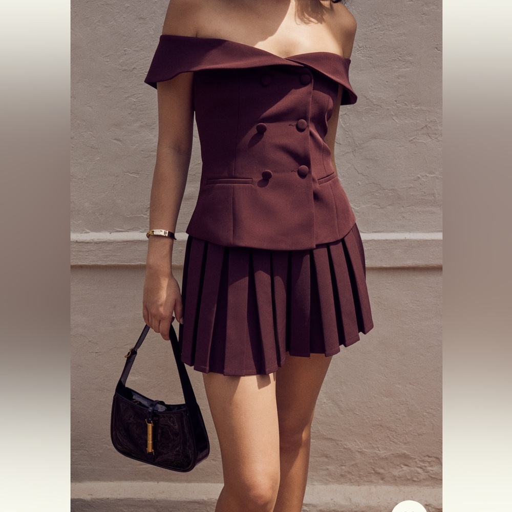 Meshki Burgundy Off-Shoulder Skirt Set